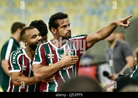 Maracana Stadium, Rio de Janeiro, Brasilien. 19. April 2022. Brasilien Cup, Fluminense gegen Vila Nova; Fred von Fluminense feiert sein Tor in der 88.. Minute für 3-2 Credit: Action Plus Sports/Alamy Live News Stockfoto