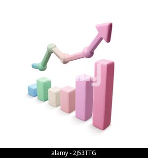 Realistisches Pfeil- und Diagrammrendering. 3D Infografiken-Element. Konzept der Geschäftswachstumsstrategie. Vektorgrafik Stock Vektor