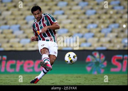 RIO DE JANEIRO, BRASILIEN - 19. APRIL: Fred von Fluminense erzielte sein Tor, während eines ersten Viertelfinalmatches der Copa do Brasil 2022 zwischen Fluminense und Vila Nova im Maracana Stadium am 19. April 2022 in Rio de Janeiro, Brasilien. (Foto nach MB-Medien) Stockfoto