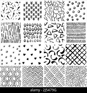 Vektorset mit sechzehn geometrischen Mustern. Moderne, stilvolle Texturen. Sich wiederholende Hintergründe. Vektorgrafik Stock Vektor