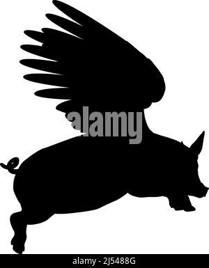 Flying Pig Wings Silhouette Saying Pigs Might Fly Stock Vektor