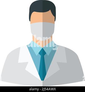 Arztsymbol. Mann-Avatar in medizinischer Maske und Mantel Stock Vektor