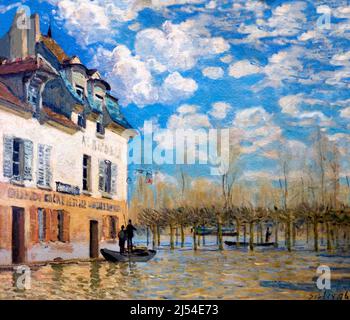 Das Boot während der Flut, La Barque Pendant l'inondation, Port-Marly, Alfred Sisley, 1876, Musee D'Orsay Art Gallery, Paris, Frankreich, Europa Stockfoto