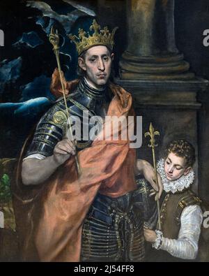 St. Louis König von Frankreich mit einer Seite, El Greco, 1585-1590, Musée du Louvre, Paris, Frankreich, Europa Stockfoto