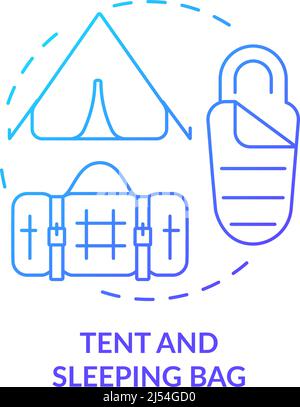 Symbol für das Konzept „Zelt und Schlafsack“ mit blauem Farbverlauf Stock Vektor