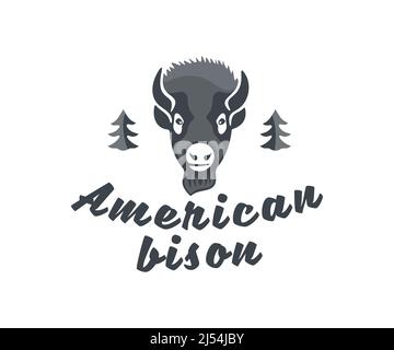 American Bisons, Tiere, Büffel, Rinder und gehörnte Rinder, Logo-Design. Wildtiere, gehörnte Tiere, Ochsen und Stiere, Vektorgrafik und Illustration Stock Vektor