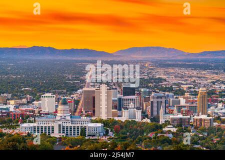 Salt Lake City, Utah, USA Downtown Skyline der Stadt in der Dämmerung. Stockfoto