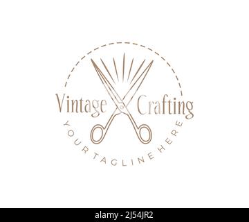 Basteln und Basteln, Nähen, Scheren und Nähen Stich, Logo-Design. Schneiderei, Schneiderei, Nadelarbeit und Dienstleistungsbereich, Vektordesign und Illustrat Stock Vektor