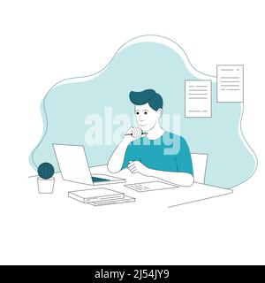 Denkender Mann am Schreibtisch Stock Vektor