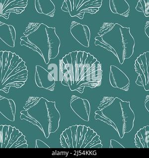 Meer weiße Muscheln blauen Hintergrund Muster. Vektorgrafik Stock Vektor