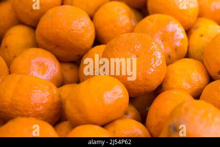 Appetit saftige Farm Mandarinen am Marktschalter Stockfoto