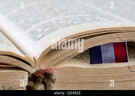 Frankreich Flagge und französisches Buch Stockfoto