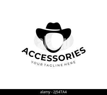 Hut mit Kopf Silhouette, Accessoires, Kleidung, Kopfbedeckung, Logo-Design. Mode, Boutique, Cowboy mit Hut, Vektor-Design und Illustration Stock Vektor