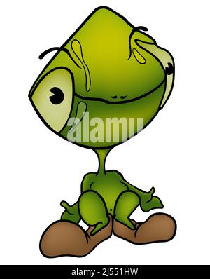 Grüner Außerirdischer mit einem großen Kopf Stock Vektor