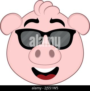 Vektor-Illustration des Gesichts eines Cartoon-Schweins mit Sonnenbrille Stock Vektor