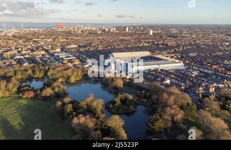 Gesamtansicht der Bauarbeiten am neuen Stand der Anfield Road in Anfield, dem Heimstadion des Liverpool Football Club Stockfoto