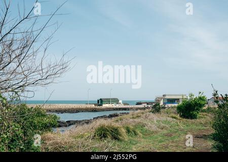 Gimnyeong-ri Küstendorf, Jeju Olle Trail Route 20 auf der Insel Jeju, Korea Stockfoto