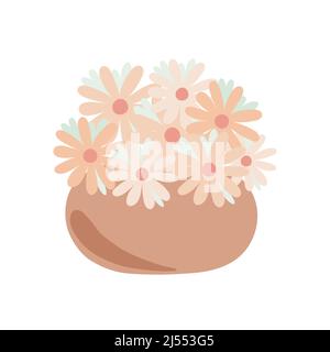 Bohemian Vase mit fancy hellorange Blumen in einfachen flachen Stil abstrakt Vektor pastellfarben Illustration, trendige minimalistische gemütliche Wohnkultur Konzept, romantische Grußkarte, Einladung Stock Vektor