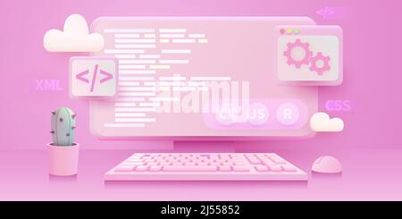 Webentwicklung, Codierung und Programmierung Banner. Computercode. Vektorgrafik Stock Vektor