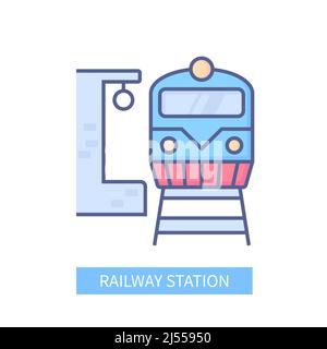 Bahnhof – Ikone des modernen, farbigen Liniendesigns Stock Vektor