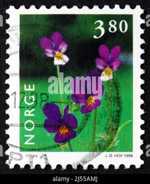 NORWEGEN - UM 1998: Eine in Norwegen gedruckte Marke zeigt Wild Pansy, Viola Tricolor, Flowering Plant, um 1998 Stockfoto