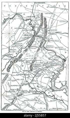 Karte der Northern Virginia Campaign alias Second Bull Run Campaign of the American Civil war, Illustration aus dem 19.. Jahrhundert Stockfoto