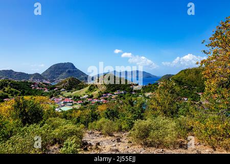 Blick vom Wanderweg Morne Morel, Terre-de-Haut, Iles des Saintes, Les Saintes, Guadeloupe, Kleinere Antillen, Karibik. Stockfoto