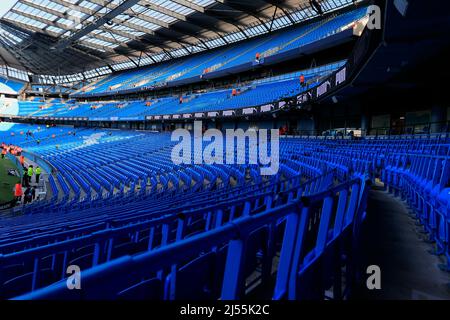 Manchester, Großbritannien. 20. April 2022. Innenansicht des Etihad-Stadions in Manchester, Großbritannien am 4/20/2022. (Foto von Conor Molloy/News Images/Sipa USA) Quelle: SIPA USA/Alamy Live News Stockfoto