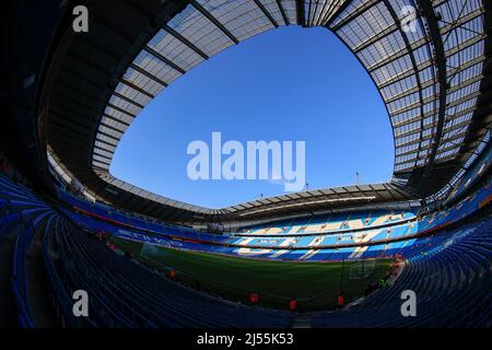 Manchester, Großbritannien. 20. April 2022. Innenansicht des Etihad-Stadions in Manchester, Großbritannien am 4/20/2022. (Foto von Conor Molloy/News Images/Sipa USA) Quelle: SIPA USA/Alamy Live News Stockfoto