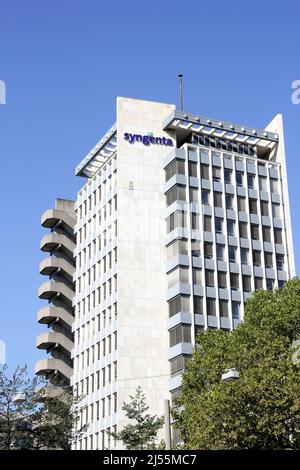 Die Syngenta AG ist ein großes globales Schweizer Chemieunternehmen, das sich auf die Vermarktung von Saatgut und Pestiziden spezialisiert hat. Stockfoto