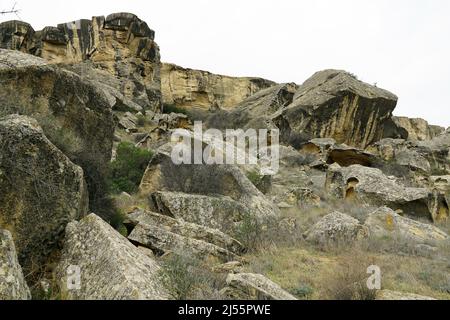 Felsen, Staatliches historisches und kulturelles Reservat Gobustan, Aserbaidschan, Azərbaycan, Asien, UNESCO-Weltkulturerbe Stockfoto