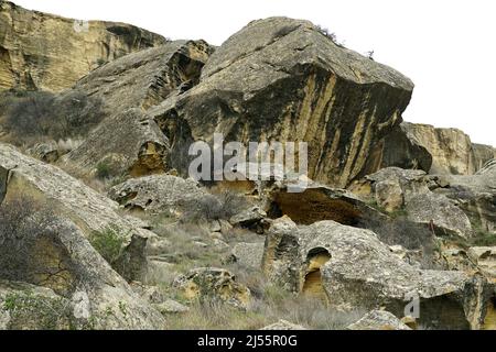 Felsen, Staatliches historisches und kulturelles Reservat Gobustan, Aserbaidschan, Azərbaycan, Asien, UNESCO-Weltkulturerbe Stockfoto