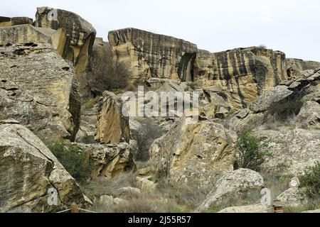 Felsen, Staatliches historisches und kulturelles Reservat Gobustan, Aserbaidschan, Azərbaycan, Asien, UNESCO-Weltkulturerbe Stockfoto