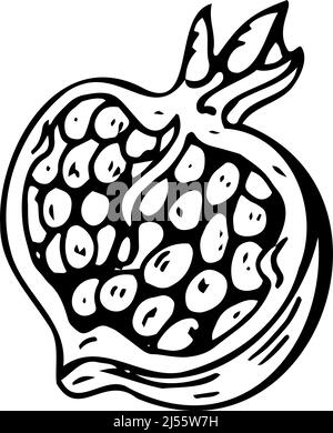 Reife Granatapfel dünne schwarze Linien auf weißem Hintergrund - Vektor-Illustration Stock Vektor