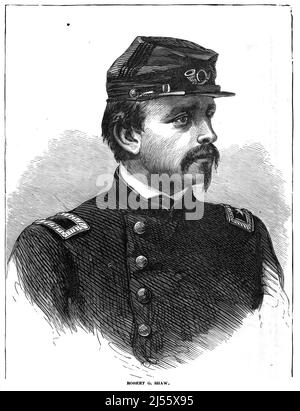 Porträt von Robert Gould Shaw, Oberst der Unionsarmee im amerikanischen Bürgerkrieg. 19.-Jahrhundert-Illustration Stockfoto