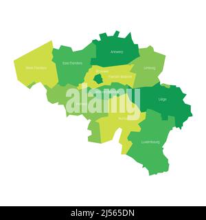 Provinzen Belgiens. Karte der regionalen Verwaltungseinheiten des Landes. Farbenfrohe Vektorgrafik Stock Vektor