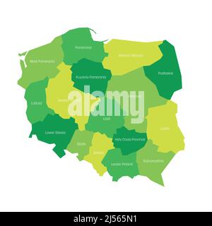 Polen - Verwaltungskarte der Woiwodschaften Stock Vektor