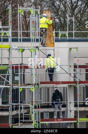 Baustelle, Gerüste, Abbau von Gerüsten auf einem Wohngebäude, Deutschland Stockfoto