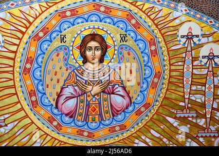 ST. PETERSBURG, RUSSLAND - 28. SEPTEMBER 2014: Das Gemälde auf der Kuppel der Kathedrale des Meeres Nikolsokgo. Kronstadt. Stockfoto