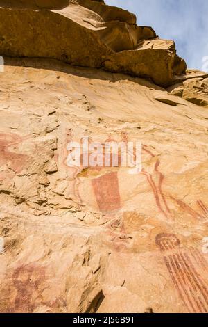Die Steinkunsttafel des Sego Canyon in Utah wurde von den Menschen der archaischen Kultur im Stil des Barrier Canyon zwischen 1.500 und 4.000 gemalt Stockfoto