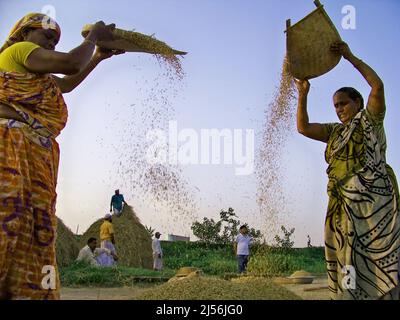 Dhaka, Dhaka, Bangladesch. 18. April 2022. Das Wort Nobanno ist eine Kombination aus Nobo (neu) und onno (Reis), was sich in neuen Reis übersetzt. Utshob, was Festival bedeutet, macht den Satz Nobanno Utshob Festival oder Feier des neuen Reises. Die Mehrheit der Bangladescher lebt immer noch in ländlichen Gebieten und ist stark von der Landwirtschaft abhängig. (Bild: © Tahsin Ahmed/Pacific Press via ZUMA Press Wire) Stockfoto