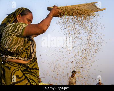 Dhaka, Dhaka, Bangladesch. 18. April 2022. Das Wort Nobanno ist eine Kombination aus Nobo (neu) und onno (Reis), was sich in neuen Reis übersetzt. Utshob, was Festival bedeutet, macht den Satz Nobanno Utshob Festival oder Feier des neuen Reises. Die Mehrheit der Bangladescher lebt immer noch in ländlichen Gebieten und ist stark von der Landwirtschaft abhängig. (Bild: © Tahsin Ahmed/Pacific Press via ZUMA Press Wire) Stockfoto