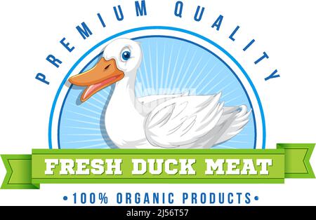 Logo-Design mit Ente und Worten frisches Entenfleisch Illustration Stock Vektor