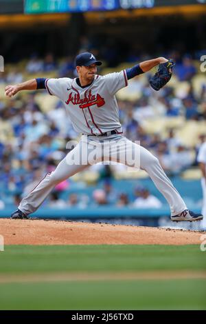 Atlanta Braves Pitcher Charlie Morton (50) spielt den Ball während eines MLB-Spiels in der regulären Saison gegen die Atlanta Braves, Mittwoch, 20.. April 2022, Stockfoto