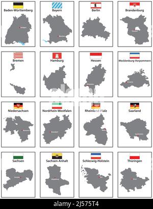 Vektorkarten mit Flaggen der 16 Bundesstaaten Stock Vektor