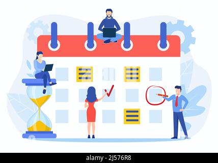 Little People Characters erstellen einen Online-Zeitplan Stock Vektor