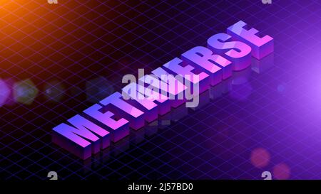 3D Metaverse Inschrift auf neondigitalem Rasterhintergrund. VR, nft, Technologie Blockchain-Konzept. Hochwertige 3D-Illustration Stockfoto