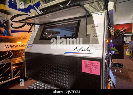 Unverkennbarer Wohnmobil-Anhänger auf einer Sydney Caravan- und Camping-Show in Australien Stockfoto