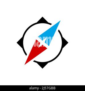 Design-Vorlage für Kompasszeichen. Abenteuer- oder Reisesymbol mit Pfeil. Stock Vektor