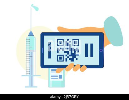 Smartphone mit Immun-Pass. Smartphone in der Hand halten. Vektor Stock Vektor